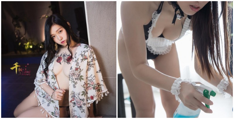 「巨乳正妹」菈菈色氣滿滿的清潔服務，不愛穿衣服的妹子果然最棒啦！